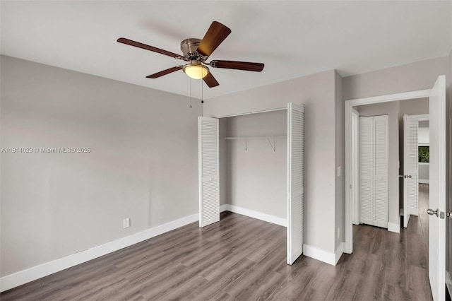 495 SW 183rd Way, Pembroke Pines, FL 33029 - unfurnished bedroom featuring wood finished floors, baseboards, a closet, and a ceiling fan