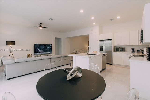 17451 SW 41st St, Miramar, FL 33029 - dining room with ceiling fan, recessed lighting, and light tile patterned flooring