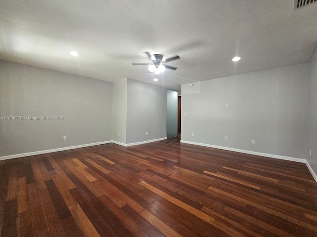 4131 NW 79th Ave Unit 4131, Sunrise, FL 33351 - empty room with a ceiling fan, dark wood-style floors, recessed lighting, and baseboards