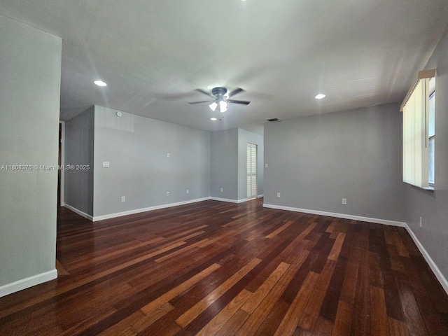 4131 NW 79th Ave Unit 4131, Sunrise, FL 33351 - empty room featuring a ceiling fan, dark wood-style floors, baseboards, and recessed lighting