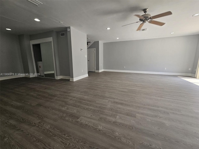 4131 NW 79th Ave Unit 4131, Sunrise, FL 33351 - unfurnished living room with ceiling fan, dark wood finished floors, recessed lighting, and baseboards
