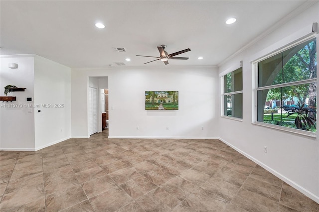 4284 Cascada Cir, Cooper City, FL 33024 - empty room with ornamental molding, a ceiling fan, recessed lighting, and baseboards