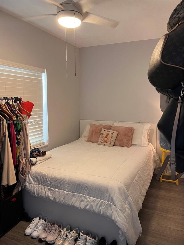 1105 NE 119th St, Biscayne Park, FL 33161 - bedroom with wood finished floors and ceiling fan