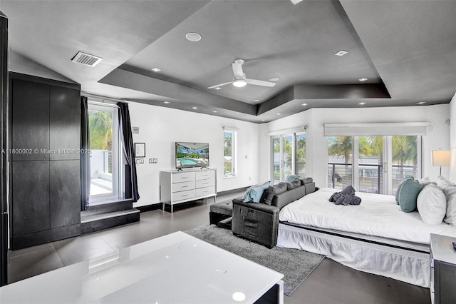 2612 Key Largo Ln, Fort Lauderdale, FL 33312 - bedroom featuring a raised ceiling, access to exterior, ceiling fan, and recessed lighting