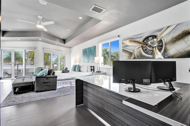 2612 Key Largo Ln, Fort Lauderdale, FL 33312 - tiled office space featuring ceiling fan, plenty of natural light, a raised ceiling, and recessed lighting