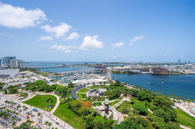 50 Biscayne Blvd Unit 3106, Miami, FL 33132 - aerial view of property's location featuring a notable bridge, nearby urban area, and a large body of water