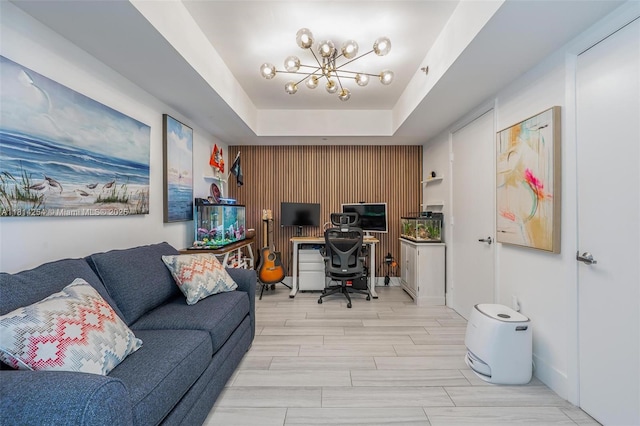 50 Biscayne Blvd Unit 3106, Miami, FL 33132 - home office with a chandelier and a tray ceiling