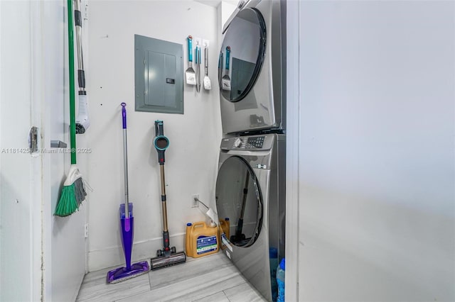 50 Biscayne Blvd Unit 3106, Miami, FL 33132 - laundry area with estacked washer and dryer, electric panel, and wood finished floors
