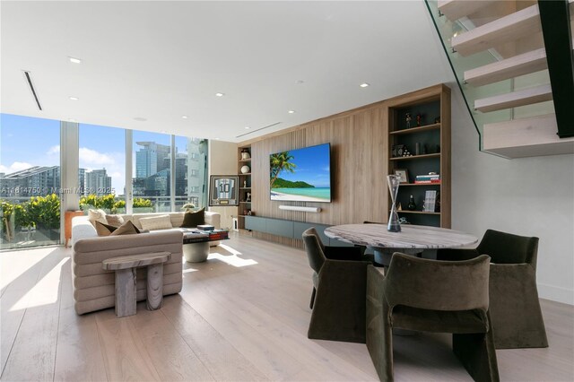 90 SW 3rd St Ph-14, Miami, FL 33130 - living area with light wood-style flooring, wood walls, and recessed lighting