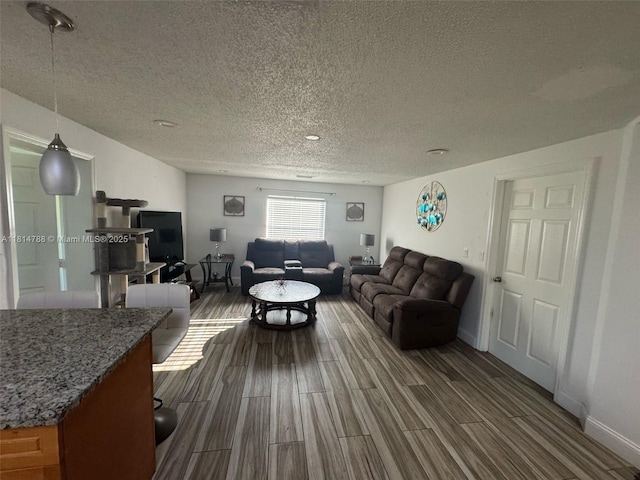 4706 25th Ave SW, Naples, FL 34116 - living area featuring dark wood-style floors, a textured ceiling, and baseboards