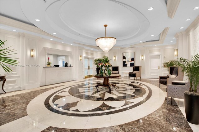 3400 SW 27th Ave Unit 1904, Coconut Grove, FL 33133 - common area with recessed lighting, ornamental molding, and a decorative wall