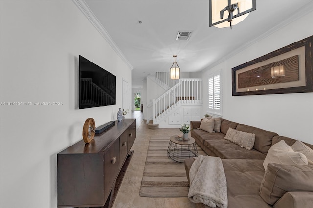 12441 Emerald Creek Mnr, Plantation, FL 33325 - living room featuring stairs, plenty of natural light, and crown molding