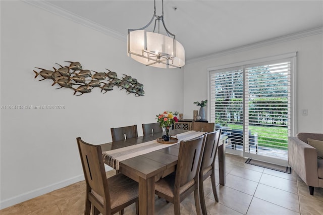12441 Emerald Creek Mnr, Plantation, FL 33325 - dining room with crown molding, light tile patterned flooring, a chandelier, and baseboards