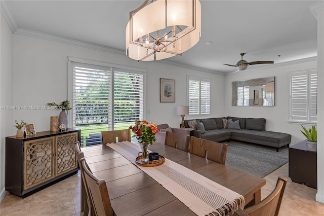 12441 Emerald Creek Mnr, Plantation, FL 33325 - dining room featuring healthy amount of natural light, crown molding, ceiling fan, a chandelier, and light tile patterned floors