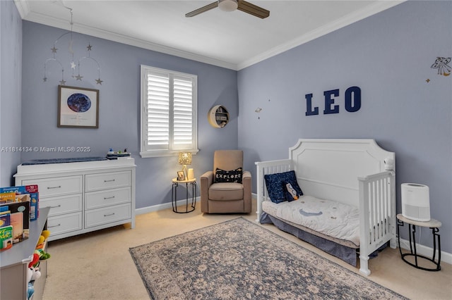 12441 Emerald Creek Mnr, Plantation, FL 33325 - bedroom with carpet floors, ornamental molding, baseboards, and ceiling fan