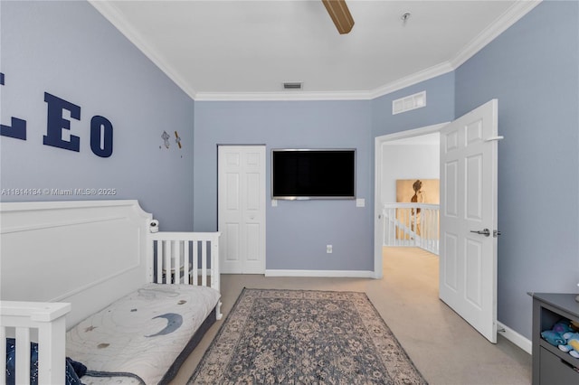 12441 Emerald Creek Mnr, Plantation, FL 33325 - bedroom featuring ornamental molding, ceiling fan, and baseboards
