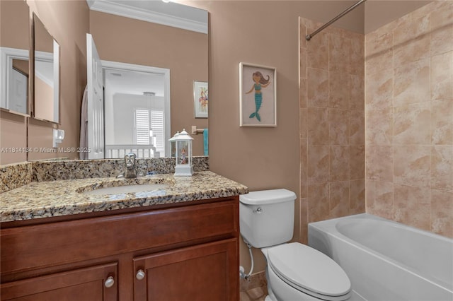 12441 Emerald Creek Mnr, Plantation, FL 33325 - bathroom featuring toilet, vanity, ornamental molding, and  shower combination