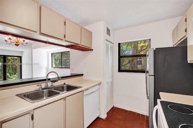 2591 Trapp Ave Unit 4, Miami, FL 33133 - kitchen featuring dishwasher, baseboards, a sink, plenty of natural light, and a textured ceiling