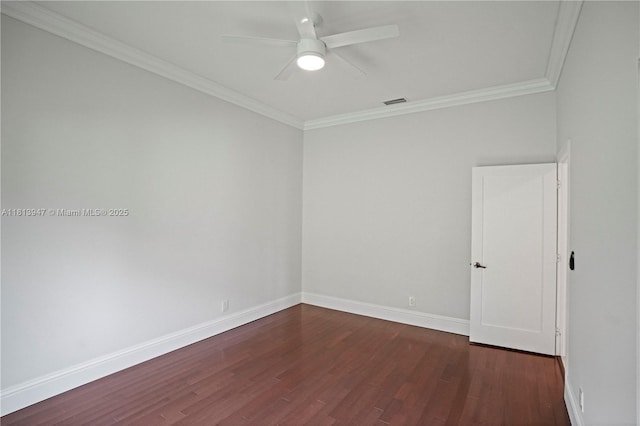 720 Cypress Pointe Dr W, Pembroke Pines, FL 33027 - spare room with dark wood-type flooring, baseboards, a ceiling fan, and ornamental molding