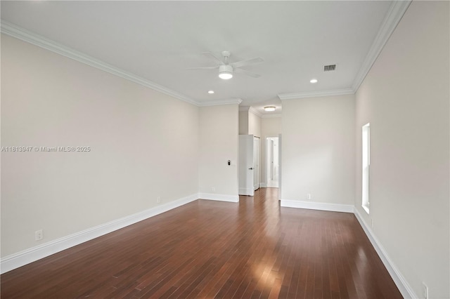 720 Cypress Pointe Dr W, Pembroke Pines, FL 33027 - spare room with ceiling fan, dark wood-type flooring, baseboards, recessed lighting, and ornamental molding