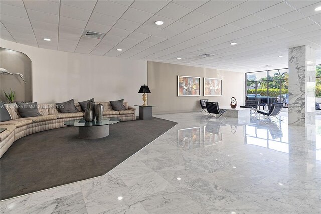 3015 N Ocean Blvd Unit 7D, Fort Lauderdale, FL 33308 - living room with marble tiled floors and recessed lighting