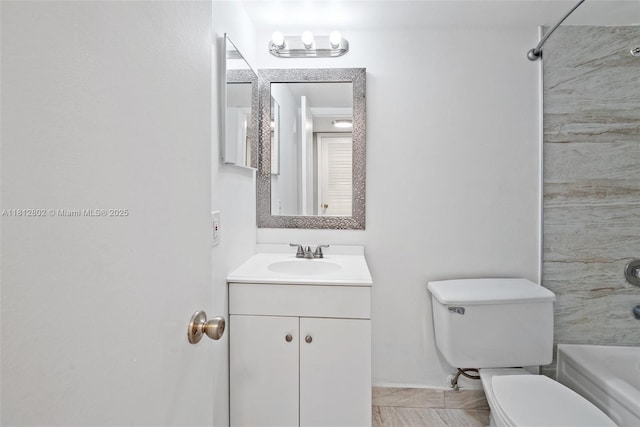 2302 S Cypress Bend Dr Unit 210, Pompano Beach, FL 33069 - full bathroom featuring toilet, vanity, shower / bathtub combination, and baseboards