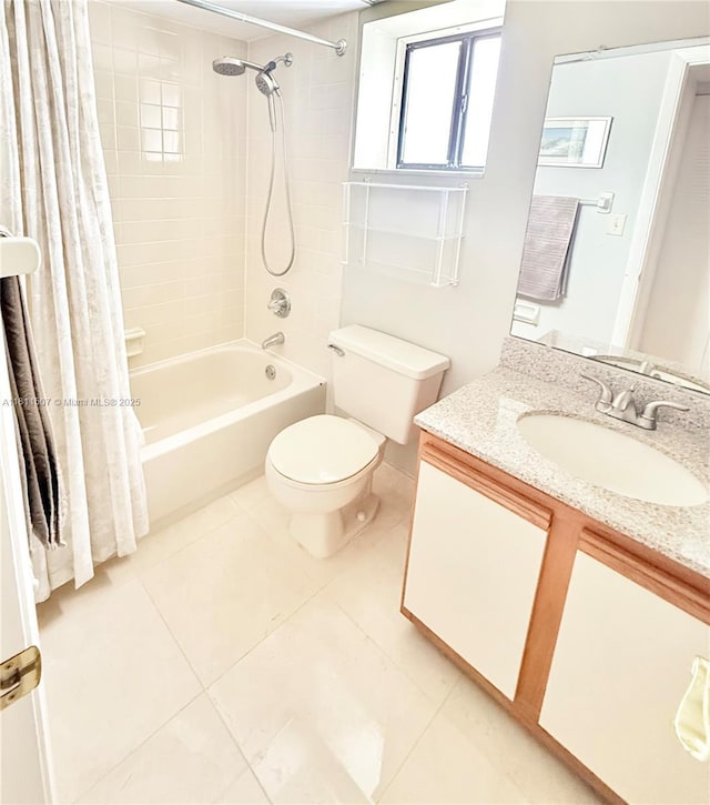 1470 Sheridan St Unit 18C, Hollywood, FL 33020 - bathroom featuring toilet, shower / bathtub combination with curtain, vanity, and tile patterned flooring