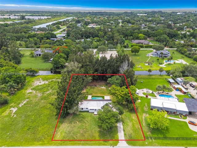 5311 SW 196th Ln, Southwest Ranches, FL 33332 - aerial view of property and surrounding area featuring property parcel outlined and a large body of water