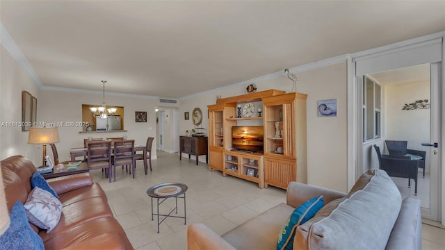 3180 S Ocean Dr Unit 322, Hallandale Beach, FL 33009 - living area with a chandelier, ornamental molding, and light tile patterned flooring