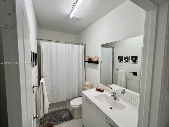 12254 NW 24th Pl, Miami, FL 33167 - full bath with vanity, tile patterned floors, toilet, a textured ceiling, and curtained shower