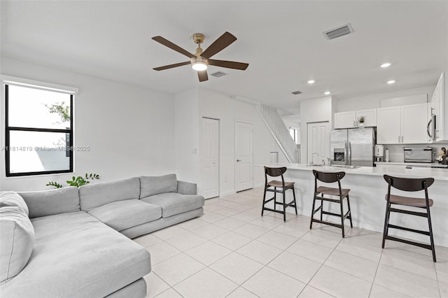 12945 SW 234th St, Homestead, FL 33032 - living room featuring recessed lighting, a ceiling fan, and light tile patterned floors
