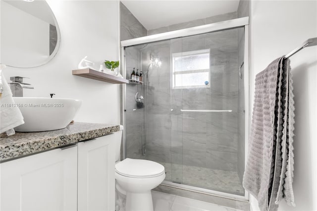 5408 SW 138th Ave, Miami, FL 33175 - bathroom with vanity, toilet, a stall shower, and marble look tile flooring