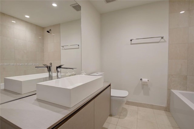 1000 Brickell Plz Unit 2705, Miami, FL 33131 - bathroom with tile patterned floors, vanity, recessed lighting, and tub / shower combination