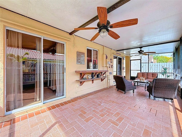 1420 Seagrape Cir, Weston, FL 33326 - sunroom featuring ceiling fan and outdoor lounge area