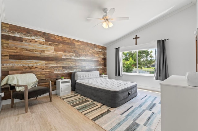 14420 NW 16th St, Pembroke Pines, FL 33028 - bedroom featuring vaulted ceiling, wooden walls, crown molding, and ceiling fan