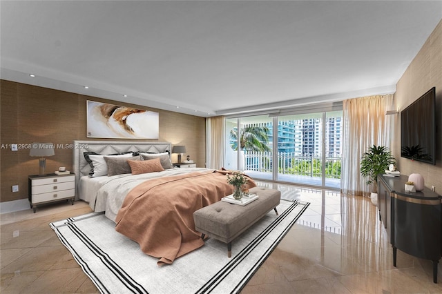 10205 Collins Ave Unit 401, Bal Harbour, FL 33154 - bedroom featuring access to exterior, floor to ceiling windows, recessed lighting, and light tile patterned flooring