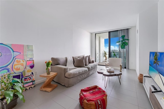 1600 NE 1st Ave Unit 1112, Miami, FL 33132 - tiled living area with a wall of windows and baseboards