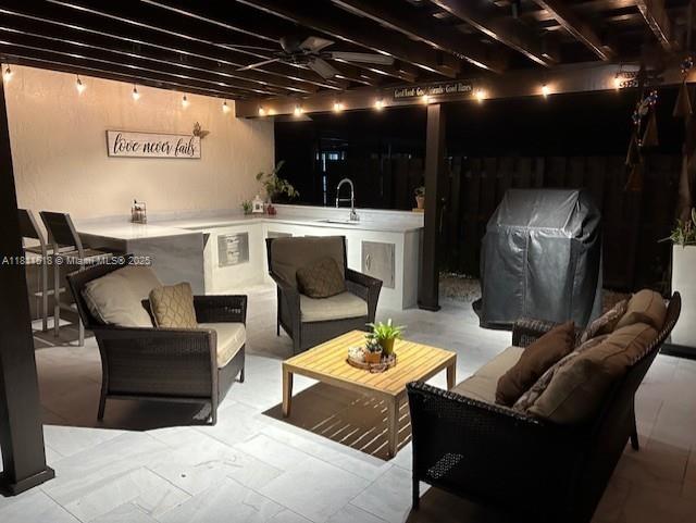 875 NW 108th Ln, Coral Springs, FL 33071 - view of patio featuring an outdoor hangout area, a sink, a ceiling fan, and a pergola