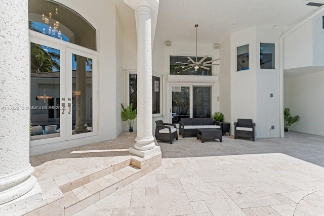 127 Swan Ave, Plantation, FL 33324 - view of patio with french doors, outdoor lounge area, and a ceiling fan