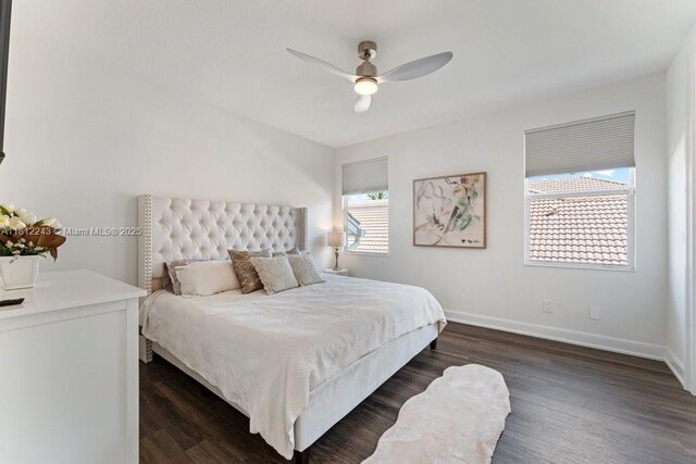 127 Swan Ave, Plantation, FL 33324 - bedroom featuring dark wood-style flooring, baseboards, and a ceiling fan