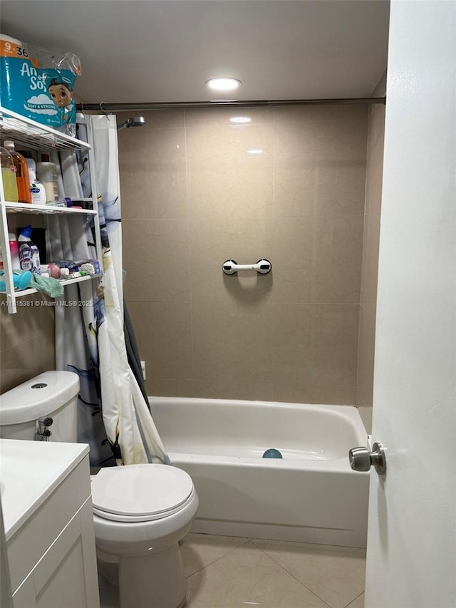 7850 W Mcnab Rd Unit 212, Tamarac, FL 33321 - full bathroom featuring vanity, shower / bath combination with curtain, toilet, and tile patterned flooring