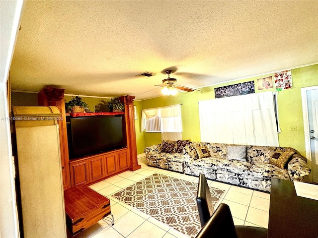 4781 NW 19th Ct, Lauderhill, FL 33313 - living area featuring a ceiling fan, light tile patterned floors, and a textured ceiling