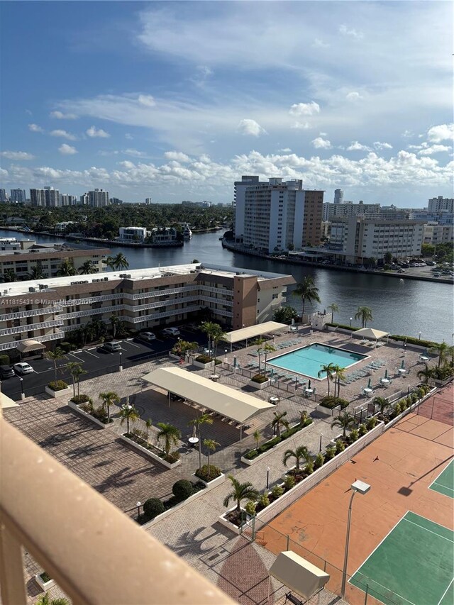 1865 S Ocean Dr Unit 11I, Hallandale Beach, FL 33009 - bird's eye view of city skyline, a pool area, and a large body of water