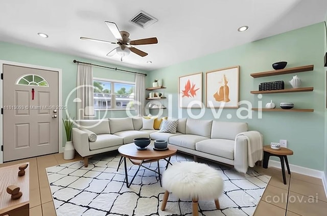 4960 SW 5th St, Margate, FL 33068 - living area with ceiling fan, light tile patterned floors, and recessed lighting