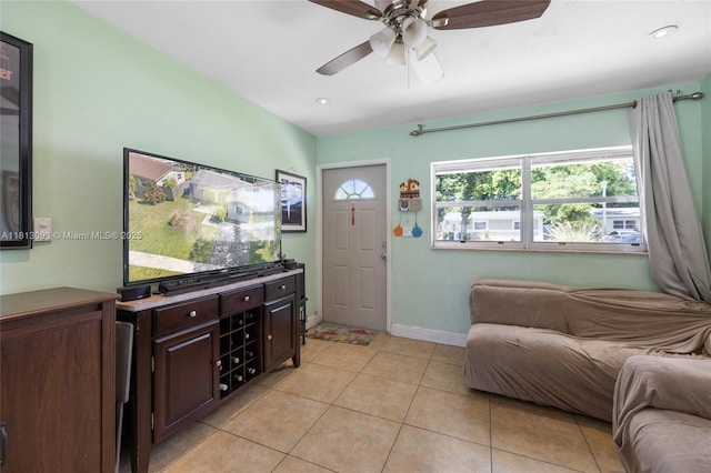 4960 SW 5th St, Margate, FL 33068 - living area with light tile patterned floors, ceiling fan, and recessed lighting