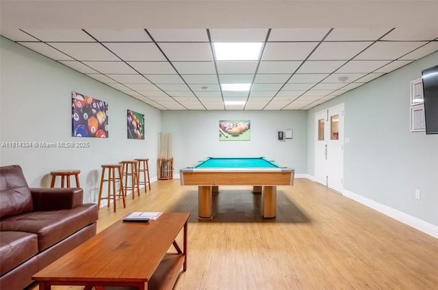 1201 S Ocean Dr Unit 610N, Hollywood, FL 33019 - game room featuring light wood-style flooring, pool table, baseboards, and a paneled ceiling