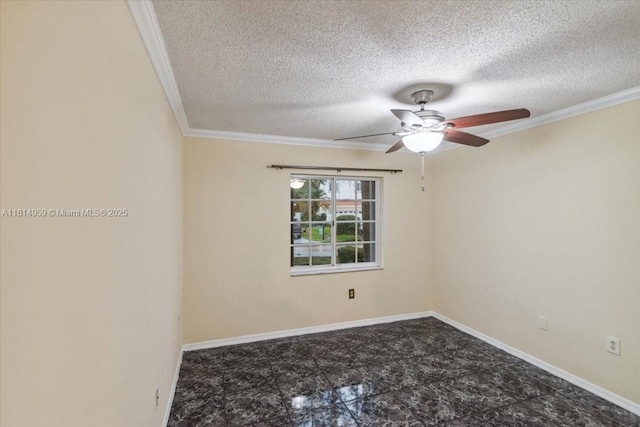 17610 SW 4th Ct, Pembroke Pines, FL 33029 - unfurnished room with ornamental molding, a textured ceiling, ceiling fan, and baseboards