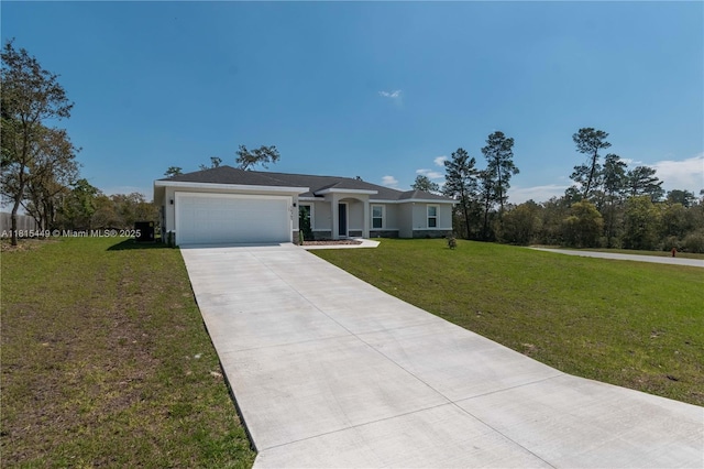 16365 SW 47th Ter, Ocala, FL 34473 - ranch-style home with driveway, a front yard, an attached garage, and stucco siding