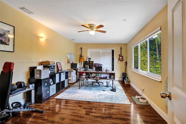 1083 SW 25th Pl, Boynton Beach, FL 33426 - office area featuring a ceiling fan and wood finished floors