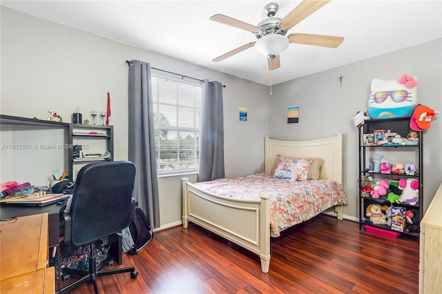 15683 NW 12th Rd, Pembroke Pines, FL 33028 - bedroom with dark wood-style floors, an office area, ceiling fan, and baseboards